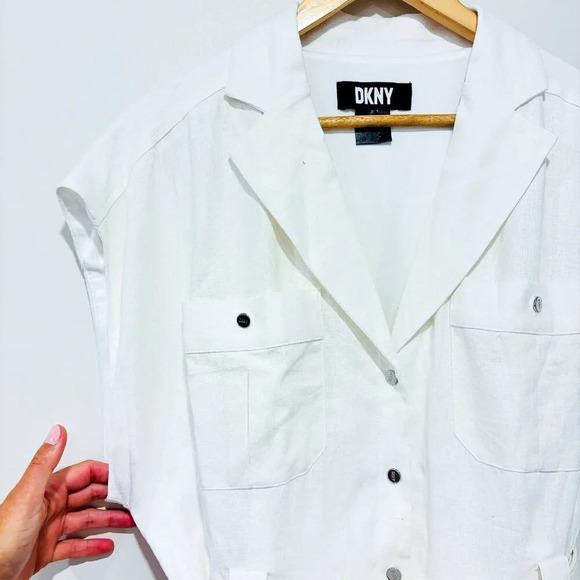 DKNY Women's Notched Collar V-Neck Belted Shirtdress - Picture 4 of 9